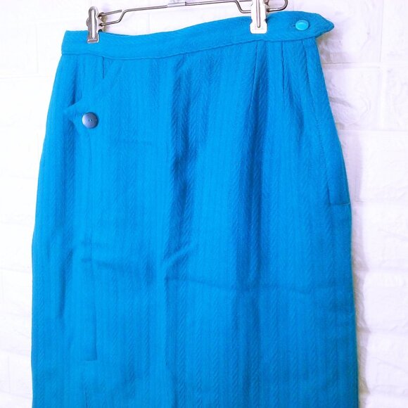 Vintage 60s Wiggle Pencil Skirt Lady-L(12) Union Wool Asymmetrical Kick Pleat - Picture 4 of 11